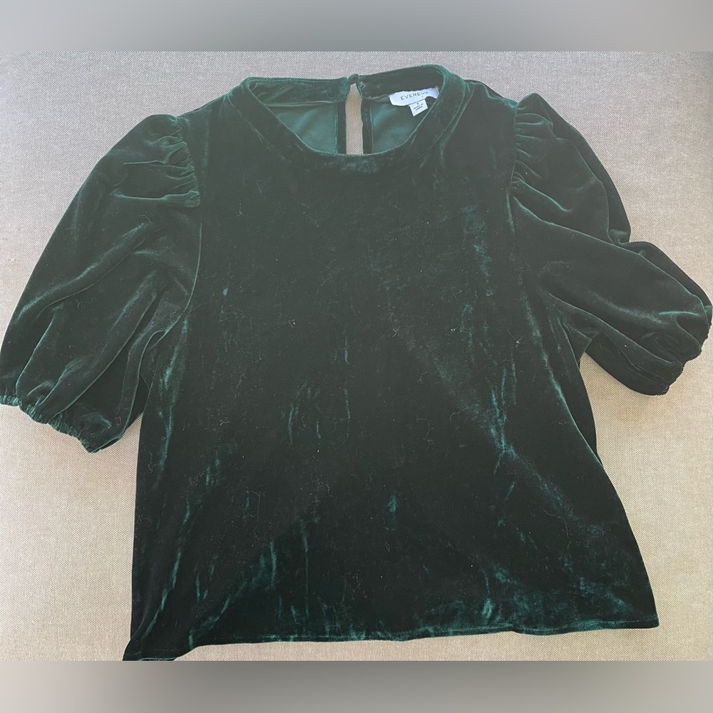 Evereve puff sleeve velvet green top